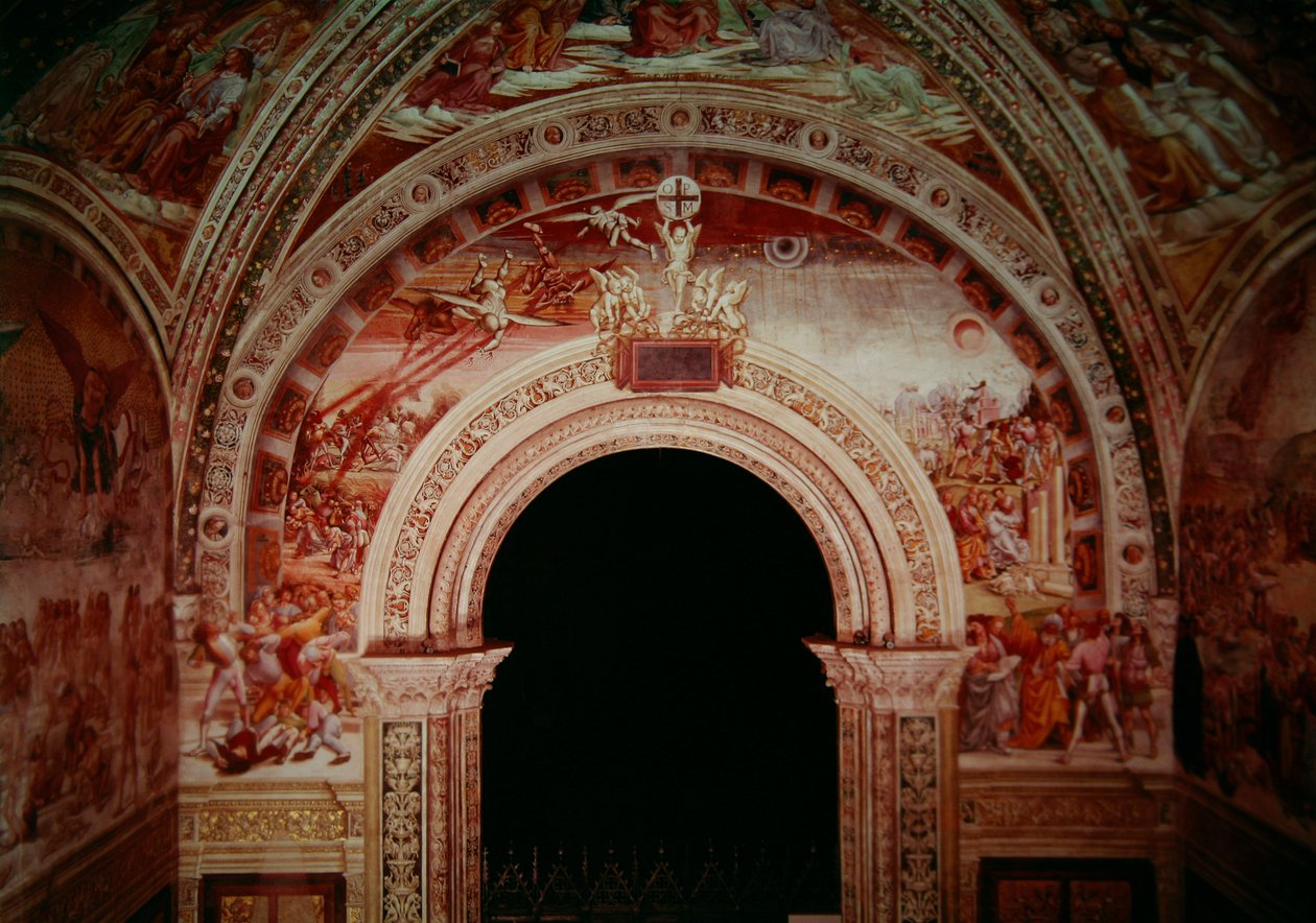 Profeetat ja maailmanloppu, Madonna di San Brizion kappelin sisäänkäynnin seinä, 1499-1504. tekijältä Luca Signorelli