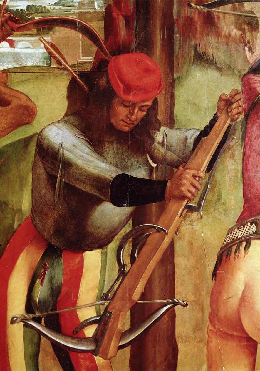 Pyhän Sebastianin marttyyrikuolema, yksityiskohta jousiampujasta (yksityiskohta 165896) tekijältä Luca Signorelli