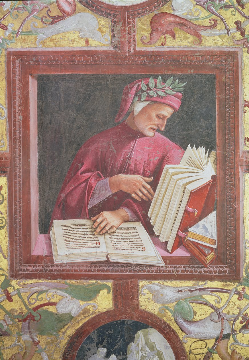 Runoilija Dante (1265-1321), yksityiskohta San Brixion kappelin Viimeinen tuomio -sarjasta, 1499-1504. tekijältä Luca Signorelli