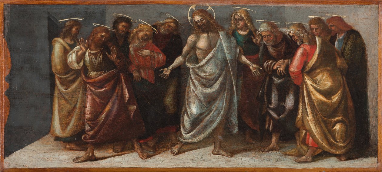 Ylösnoussut Kristus ilmestyy opetuslapsilleen, n. 1514 (tempera ja öljy puulevylle) tekijältä Luca Signorelli