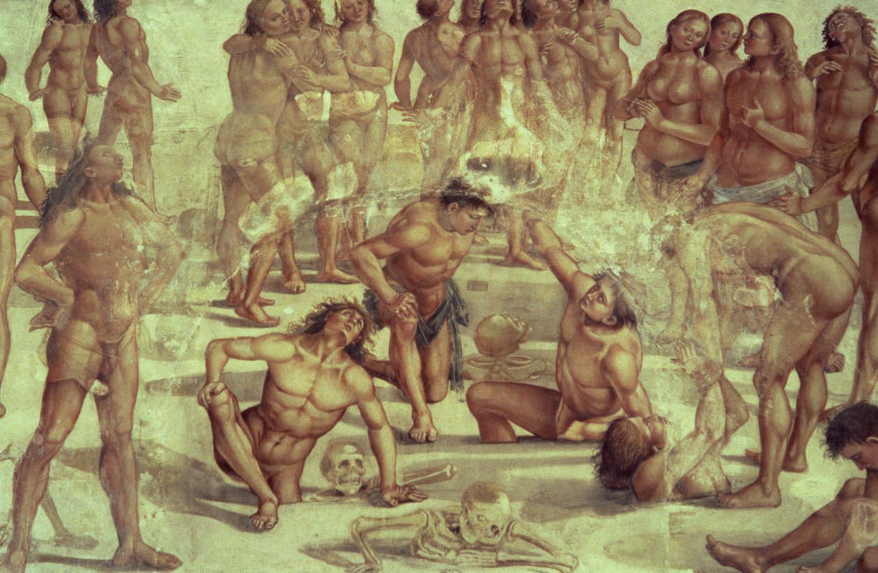 Lihan ylösnousemus, yksityiskohta viimeisestä tuomiosta, 1499-1504 tekijältä Luca Signorelli