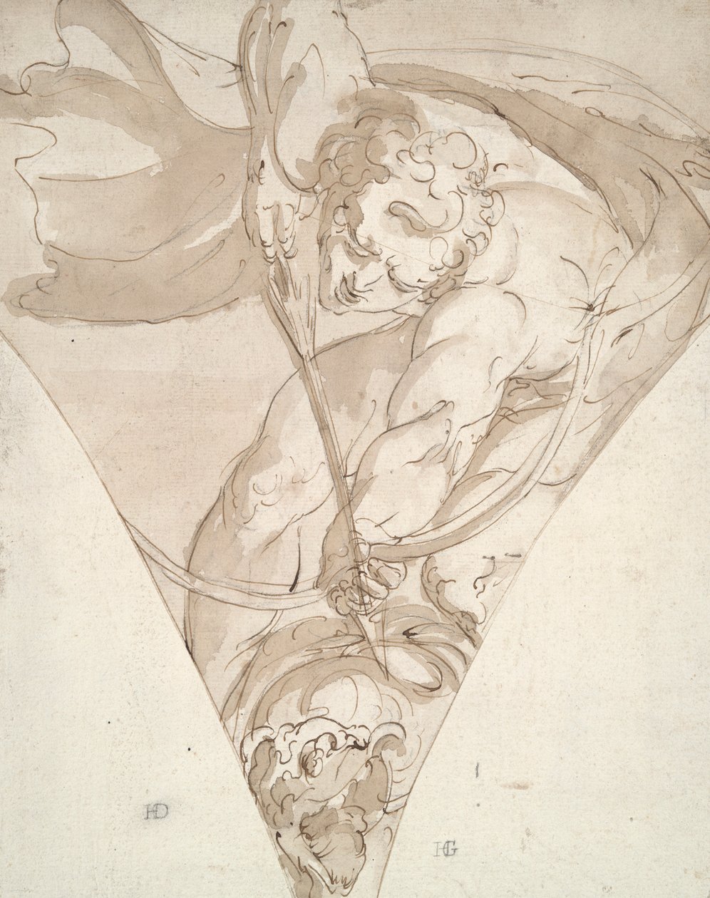 Apol·lo Killing the Python, estudi per a una espadrel al Palazzo Antonio Doria (Palazzo della Prefettura), Genoafinnish tekijältä Luca Cambiaso