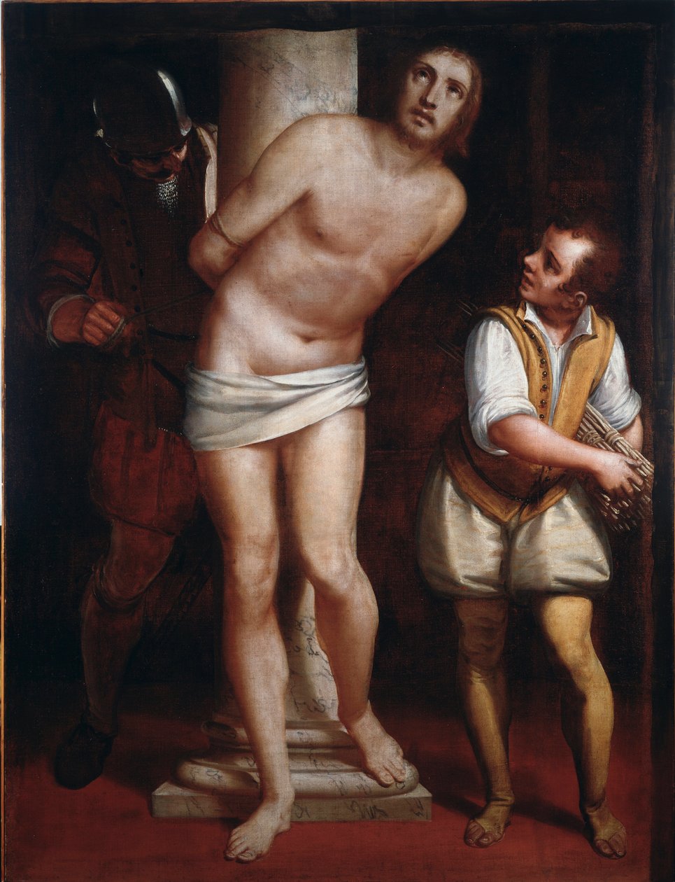 Kristus pylväässä tai ruoskiva Luca Cambiason (1527-1585) maalaus, koko 171x130 cm Genes, Musei di Strada Nuova (ex Palazzo Bianco) tekijältä Luca Cambiaso