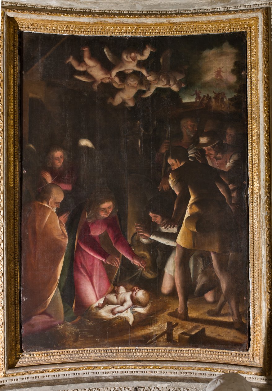 Genova, Duomo (Pyhän Laurentiuksen katedraali), sisällä, Lercari-kappeli tai Siunatun Sakramentin kappeli (pohjoinen apsidi): "Paimenten palvonta", kirjoittanut Luca Cambiaso tekijältä Luca Cambiaso