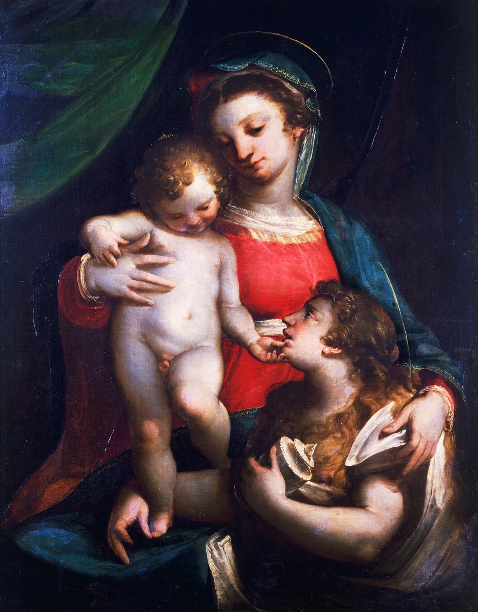 Madonna ja lapsi Maria Magdaleenan kanssa, Luca Cambiaso (1527-1585), öljy kankaalle tekijältä Luca Cambiaso