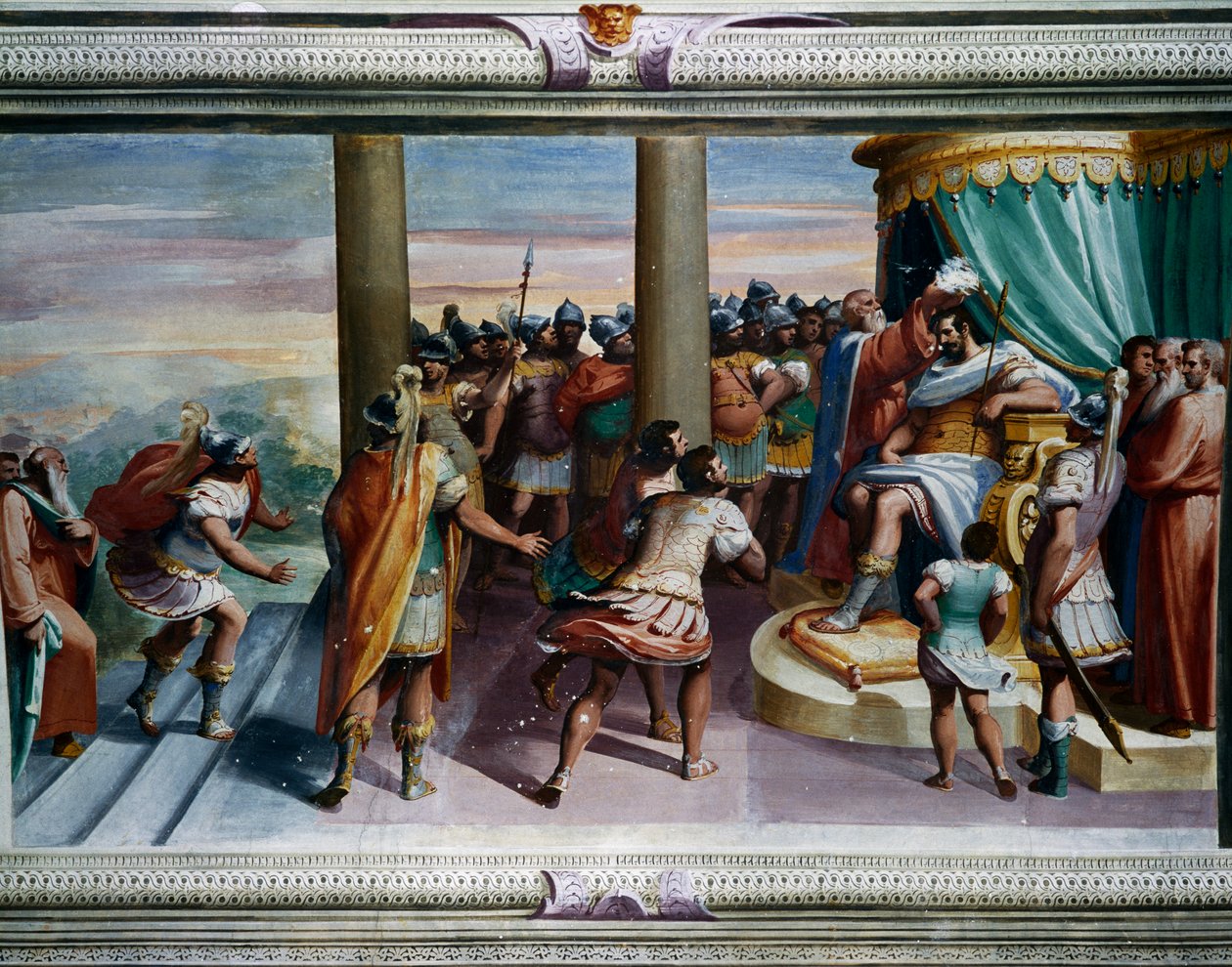 Sabinen raiskaus (1500-luku), Luca Cambiaso (1527-1585), fresko, Villa Imperiale, Genova, Liguria, Italia Yksityiskohta tekijältä Luca Cambiaso
