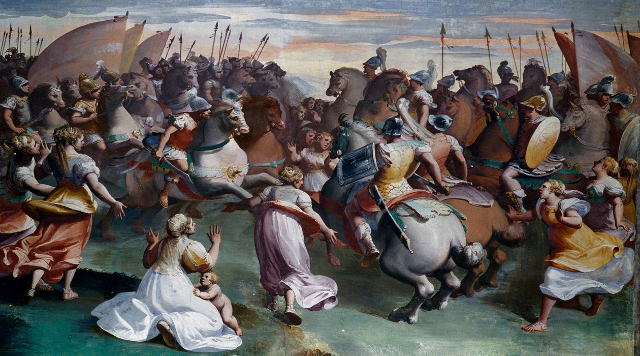 Sabinen raiskaus (1500-luku), Luca Cambiaso (1527-1585), fresko, Villa Imperiale, Genova, Liguria, Italia tekijältä Luca Cambiaso