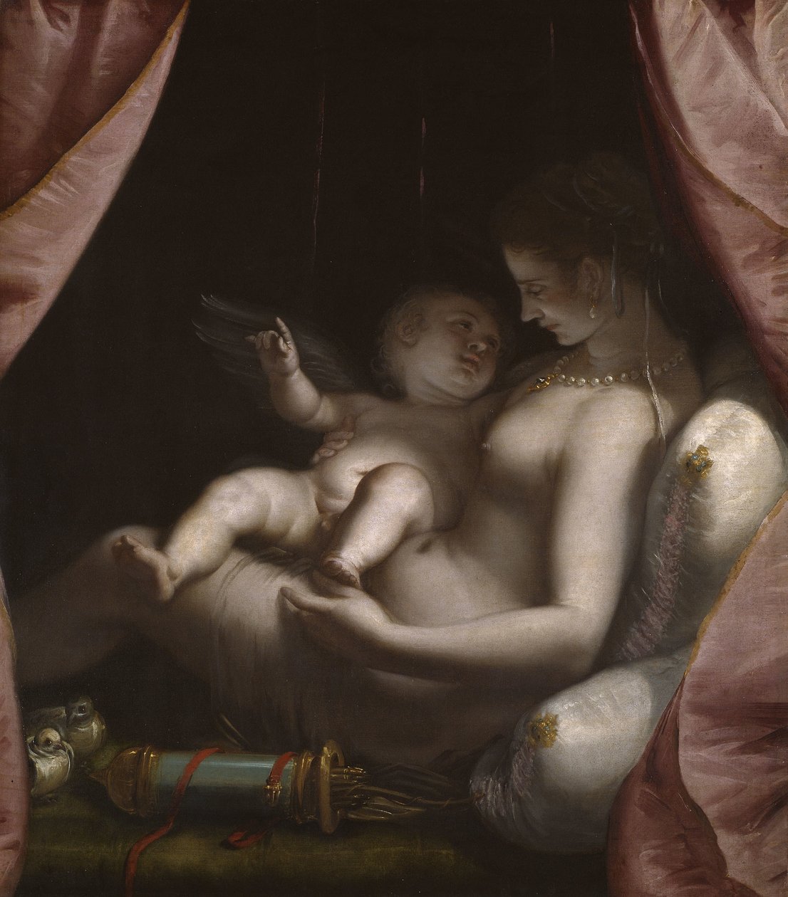 Venus ja Cupid, n. 1570 (öljy kankaalle) tekijältä Luca Cambiaso