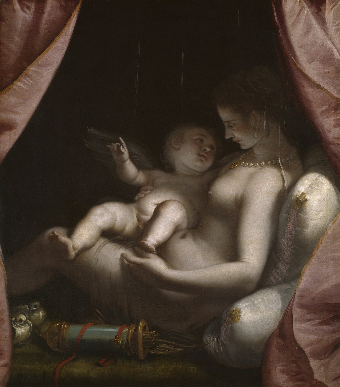 Venus ja Cupid, n. 1570. tekijältä Luca Cambiaso
