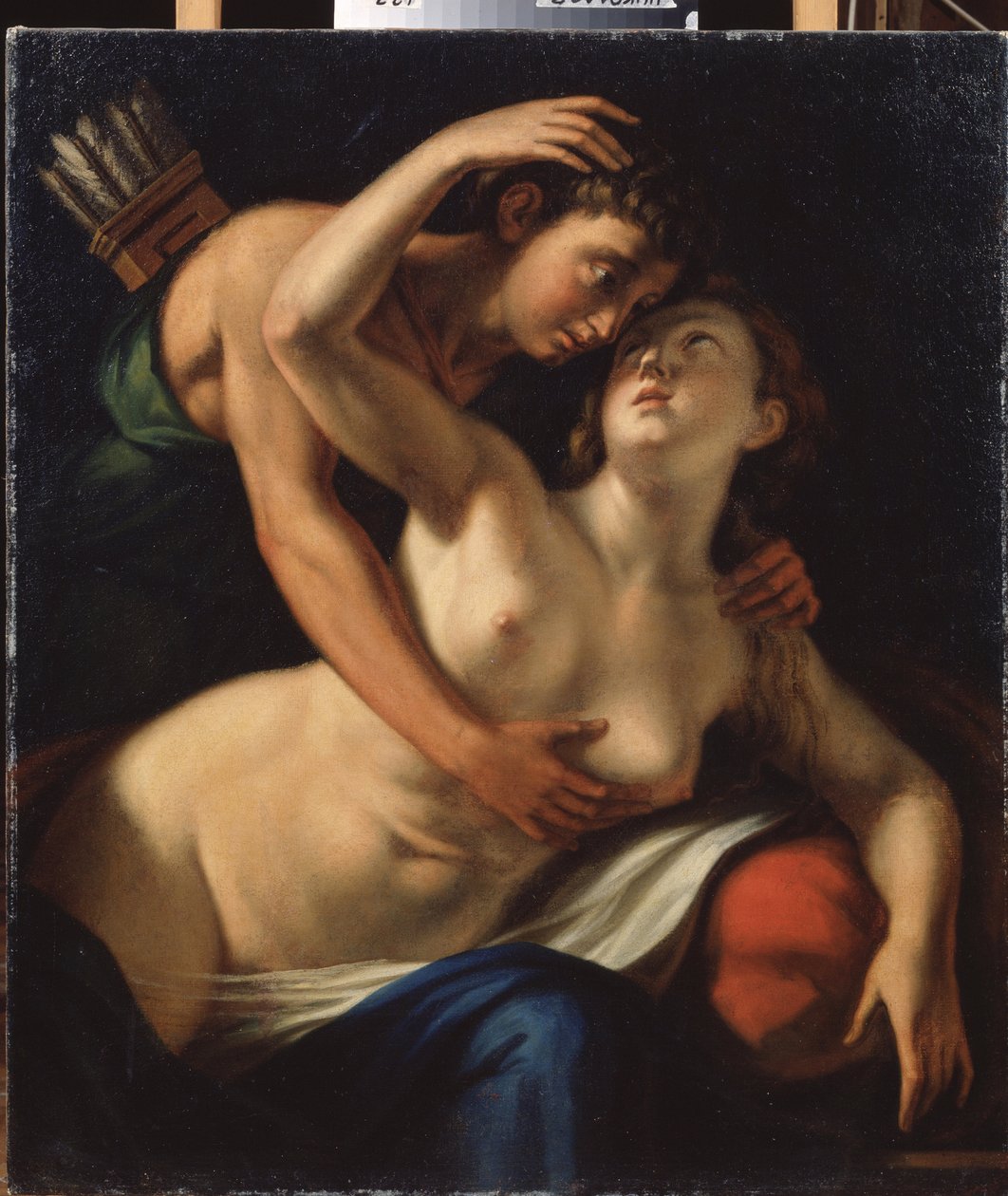 ""Venus ja Adonis"" Luca Cambiason (tai Cambiasin, Cangiagio) maalaus Lucchetto da Genovassa (1527-1585) 1500-luvun Mykolaiv (Nikolajev) alueellinen Wereshchaginin taidemuseo, Ukraina tekijältä Luca Cambiaso