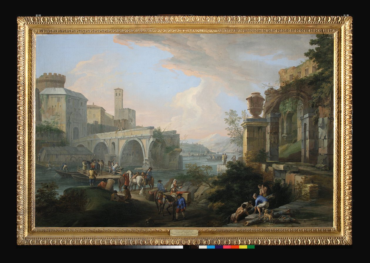 Capriccio Ponte Rotton kanssa, n. 1714 (öljy kankaalle) tekijältä Luca Carlevaris