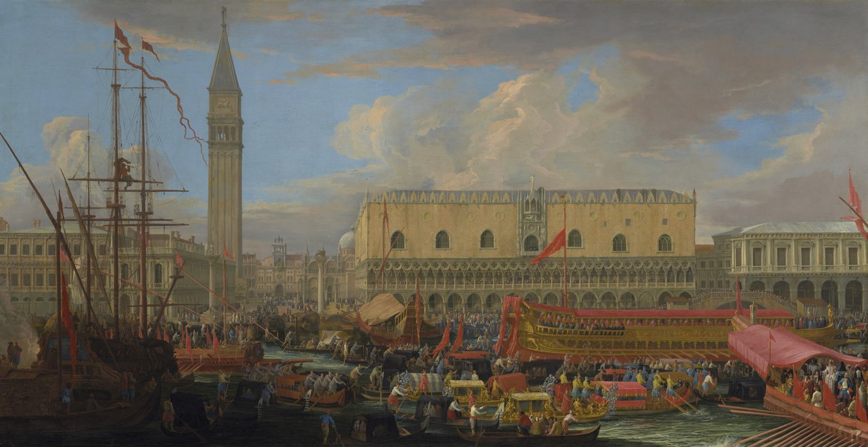 Bucintoro, joka lähtee San Marcon altaalta, 1710 tekijältä Luca Carlevaris