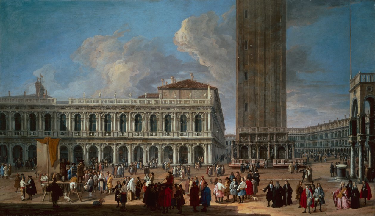 Piazzetta ja Piazza San Marco, Venetsia (öljy kankaalle) tekijältä Luca Carlevaris