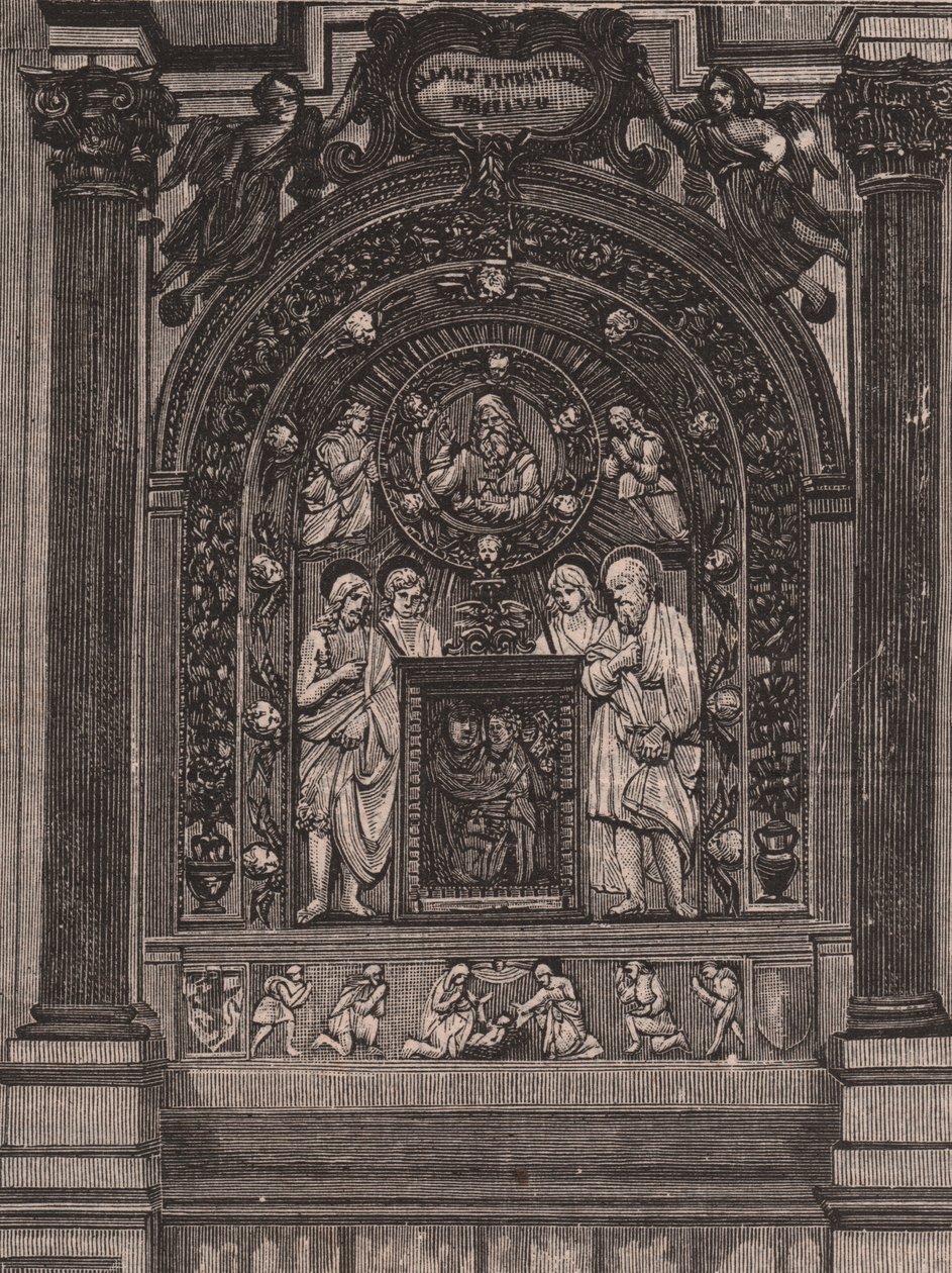Santa Maria delle Grazien kirkon alttari, kirjoittanut Luca della Robbia, Montepulciano, Toscana, Italia, puupiirros Le cento citta d
