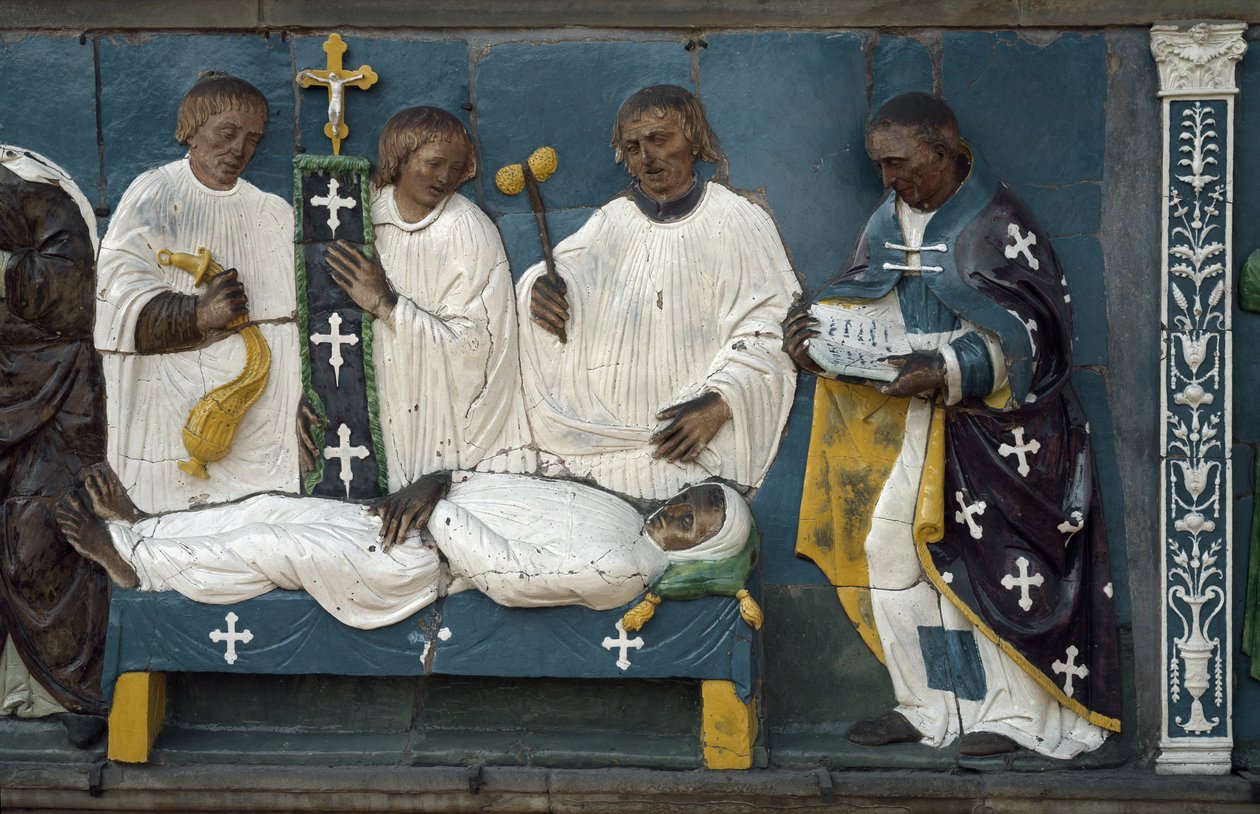 Kuolleiden hautaaminen, yksityiskohta, 1526-28 tekijältä Luca Della Robbia
