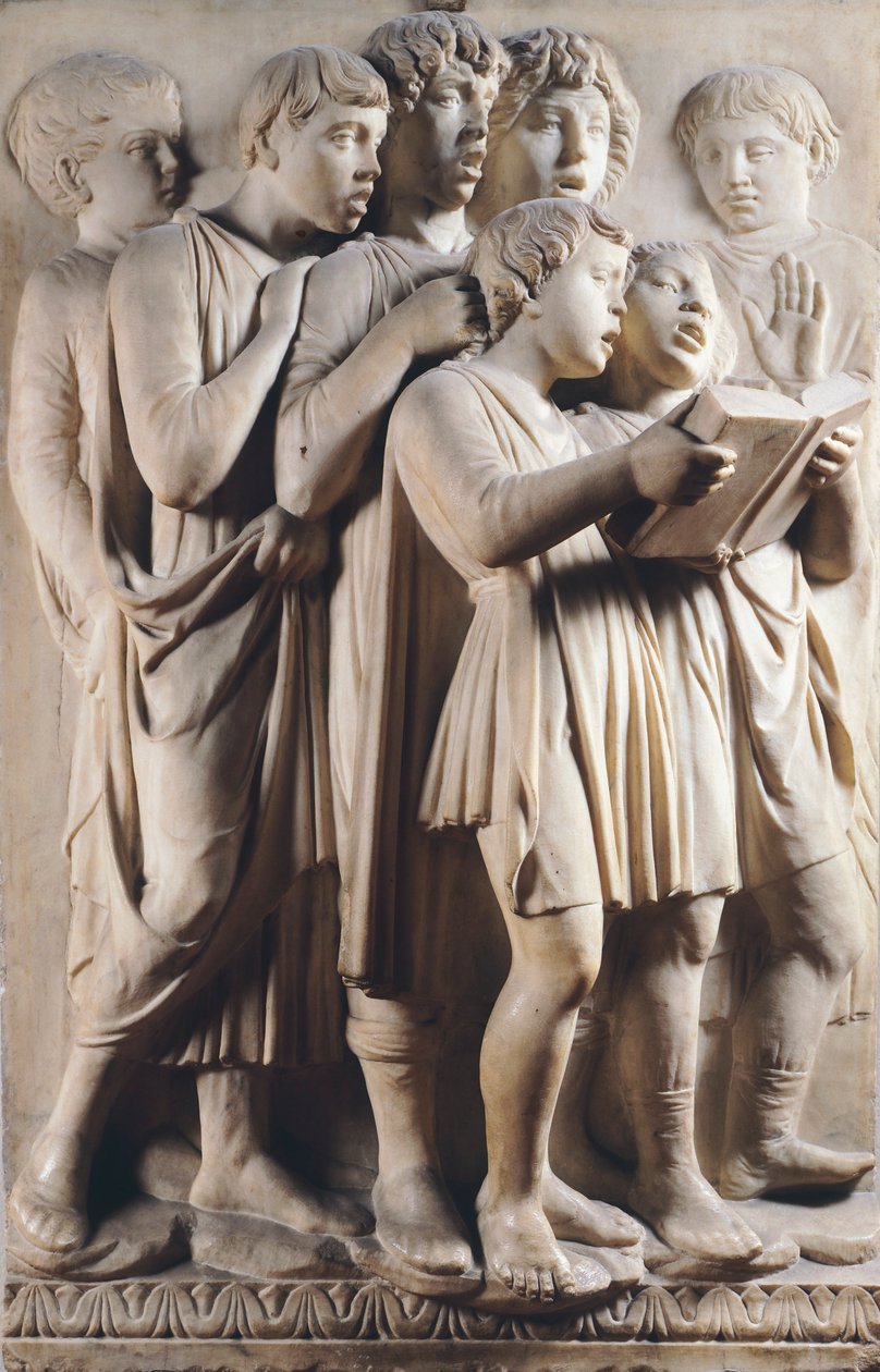 Lapset ja kerubit laulavat, yksityiskohta Cantoria (kuorogalleria) tekijältä Luca Della Robbia