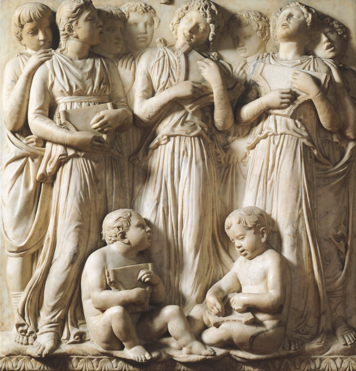 Yksityiskohta Cantoriasta (kuorogalleria) Santa Maria del Fioren katedraalissa, Firenzessä tekijältä Luca Della Robbia