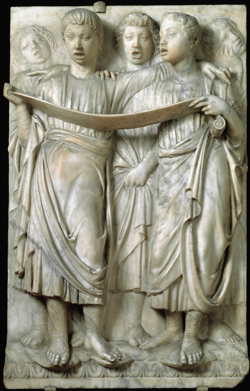 La cantoria eli lapset laulavat kuorossa - marmorireliefi, Luca della Robbia (n.1400-1482), Quattrocento -museo tekijältä Luca Della Robbia