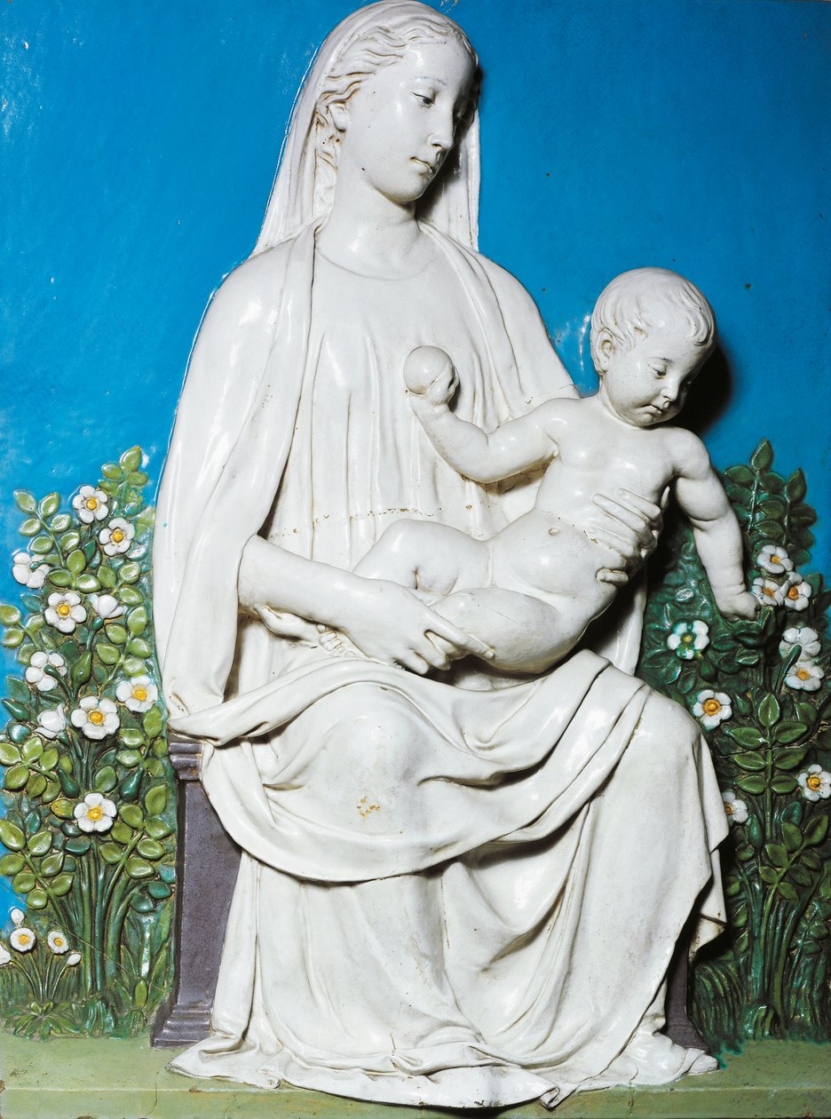 Madonna of Rose Garden, n. 1450-1455 (terrakotta) tekijältä Luca Della Robbia