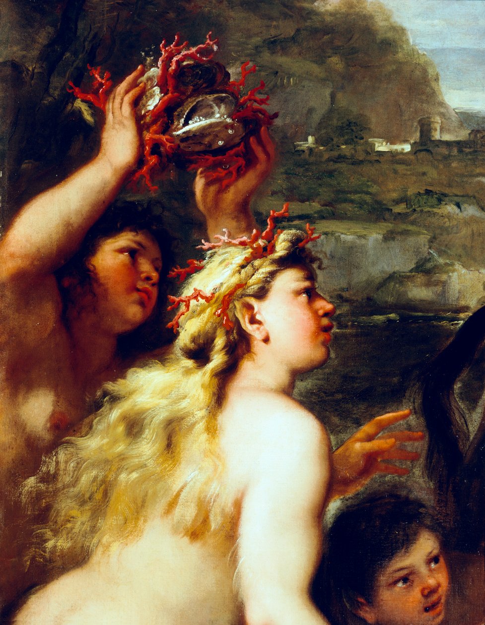 Europan sieppaus, Luca Giordano (1634-1705), öljy kankaalle, yksityiskohta tekijältä Luca Giordano