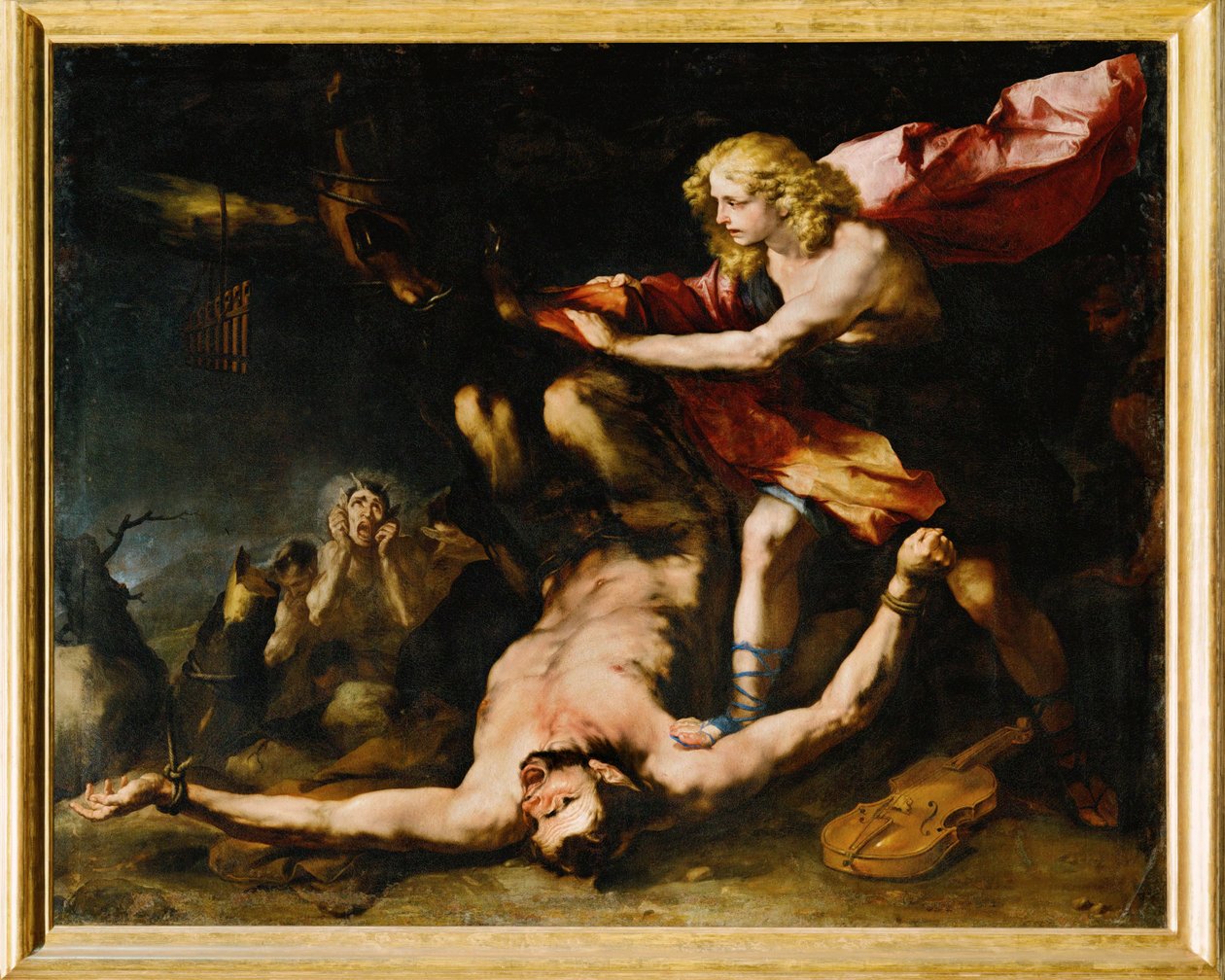 Apollo ja Marsyas (maalaus kankaalle) tekijältä Luca Giordano