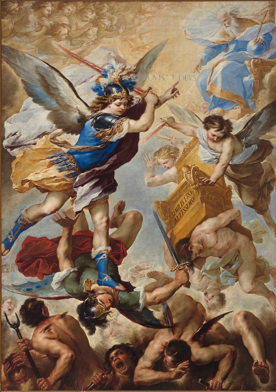 Arkkienkeli Mikael voitti kapinallisten enkelit vuonna 1657. tekijältä Luca Giordano
