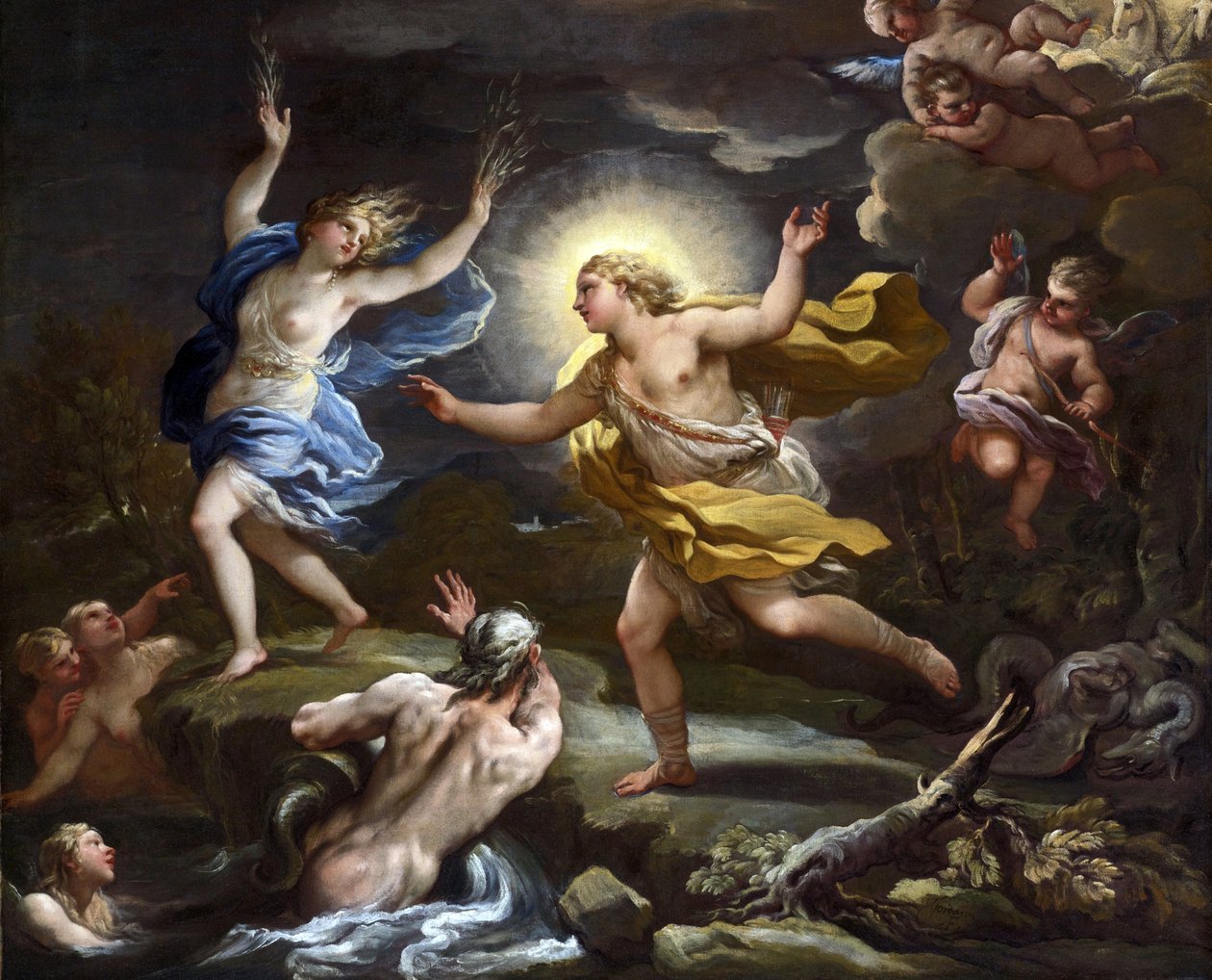 Barokki: Apollo ja Daphne par Giordano, Luca (1632-1705). Öljy kankaalle tekijältä Luca Giordano