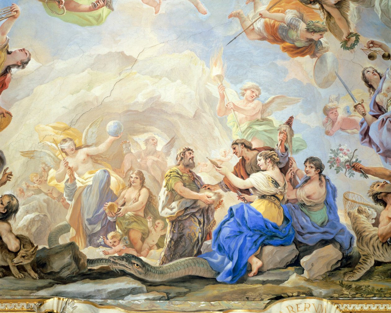 Ihmisen syntymä, yksityiskohta freskosarjasta Luca Giordanon (1634-1705) peilihallissa, fresko, Palazzo Medici Riccardi, Firenze tekijältä Luca Giordano