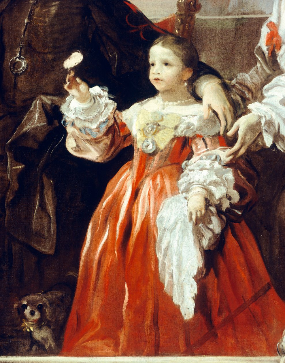 Lapsuuden hahmo, yksityiskohta kunnianosoituksesta Velazquezille Santiestebanin kreiville tekijältä Luca Giordano