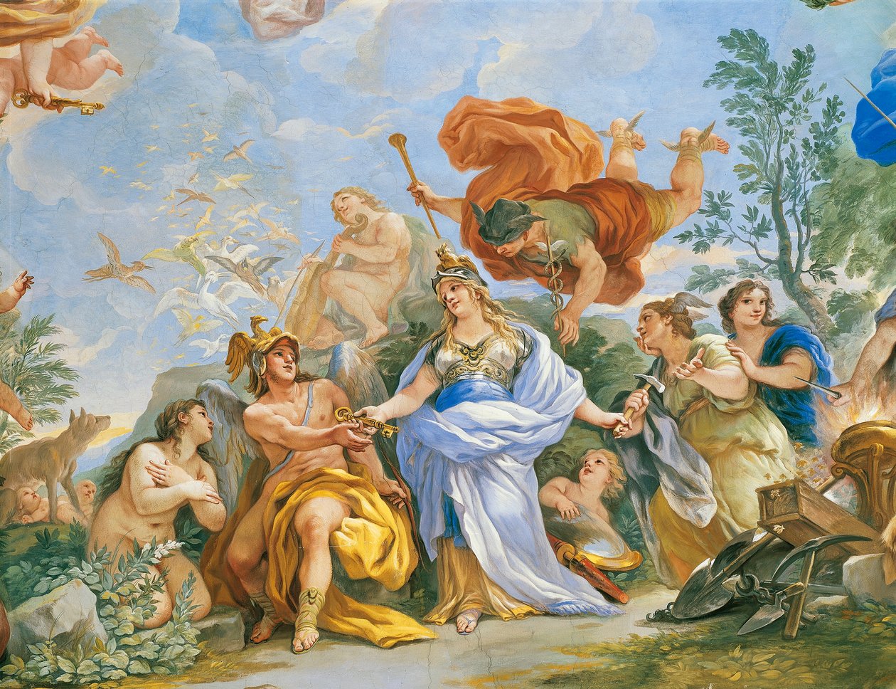 Luca Giordanon (1634-1705) Fresko Medicin perheen apoteoosilla, Yksityiskohta tekijältä Luca Giordano