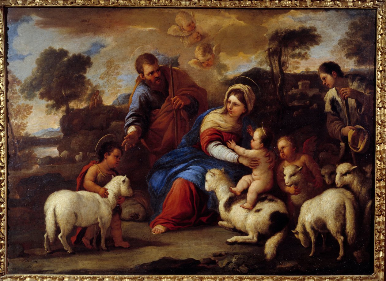 Pyhä perhe. Luca Giordano Dit Fa Preston (1632-1705) maalaus tekijältä Luca Giordano