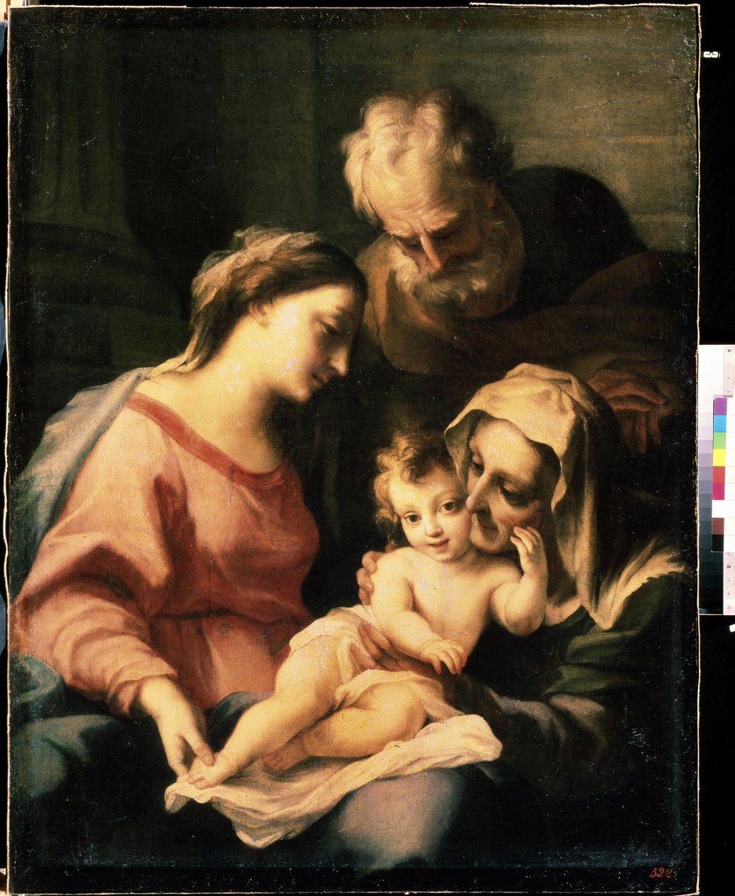 ""Pyhä perhe Pyhän Elisabetin kanssa"" (Pyhä perhe) Luca Giordanon (1632-1705) maalaus 1600-luvulta Mikhail Kroshitskyn taidemuseo, Sevastopol (Sevastopol) Ukraina tekijältä Luca Giordano