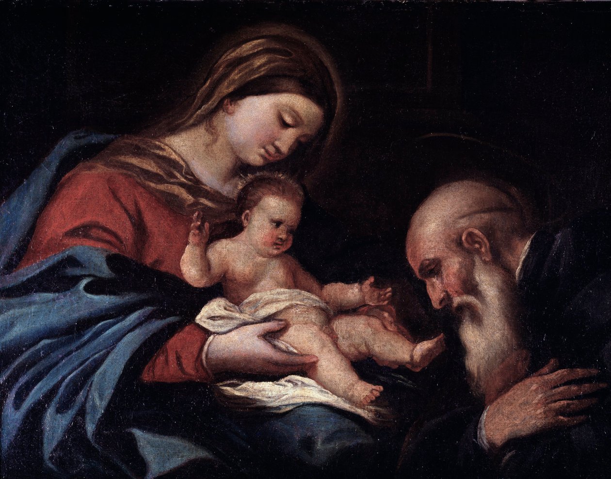 Madonna lapsen kanssa ja pyhä Benedict (öljy kankaalle tekijältä Luca Giordano