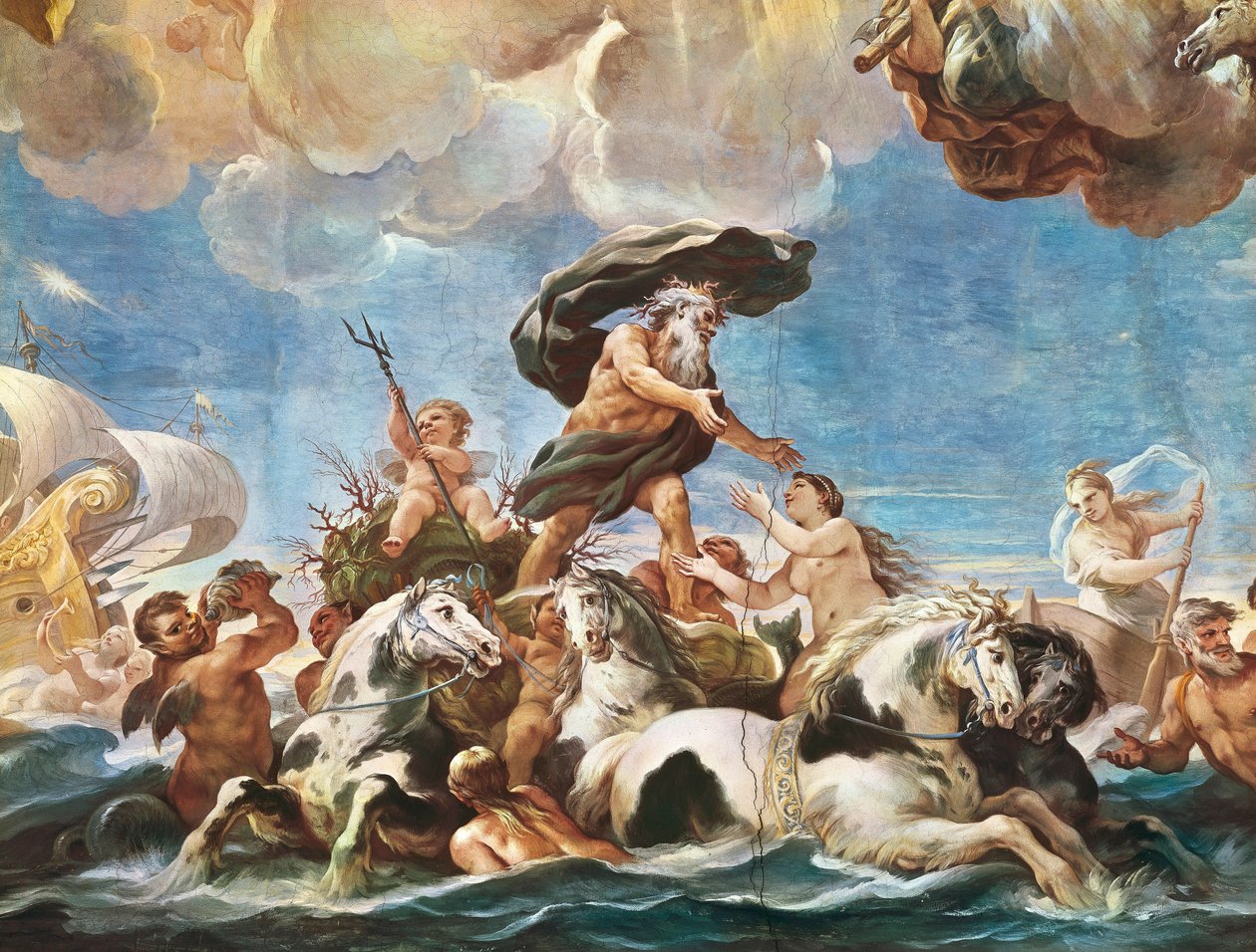 Neptunus, yksityiskohta (fresko) tekijältä Luca Giordano