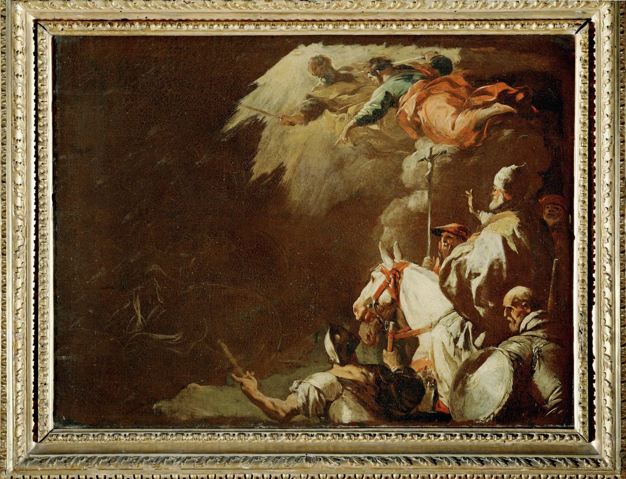 Paavi Leo Suuri kohtaa Attila Hunnin Bozzetto (maalaus kankaalle) tekijältä Luca Giordano