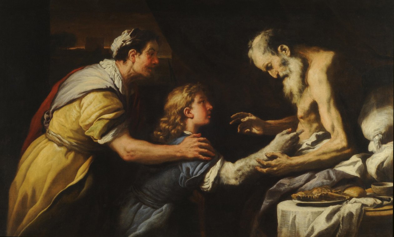Jaakobin esittäminen Iisakille (öljy kankaalle) tekijältä Luca Giordano