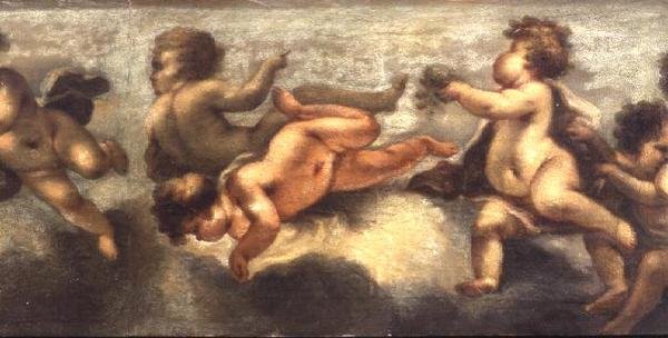 Putti disporting (paperi kankaalle) (keskikohta) (ks. myös 67091-94) tekijältä Luca Giordano