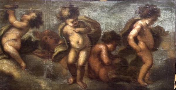 Putti disporting (paperi kankaalle) (oikeanpuoleinen yksityiskohta) (ks. myös 67087-90) tekijältä Luca Giordano
