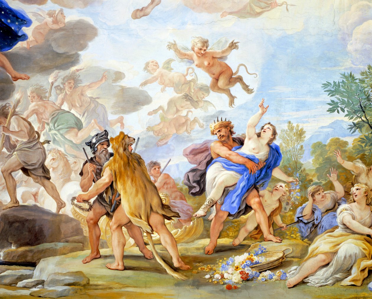 Proserpinan raiskaus, yksityiskohta freskosarjasta Luca Giordanon (1634-1705) Hall of Mirrorsissa, fresko, Palazzo Medici Riccardi, Firenze tekijältä Luca Giordano