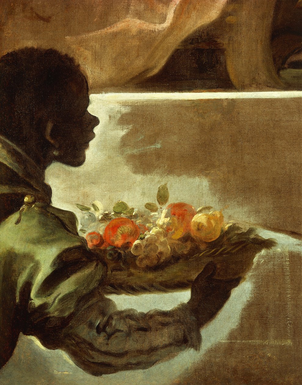Palvelija esittelee hedelmäkorin, yksityiskohta kunnianosoituksesta Velazquezille Santiestebanin kreiville tekijältä Luca Giordano