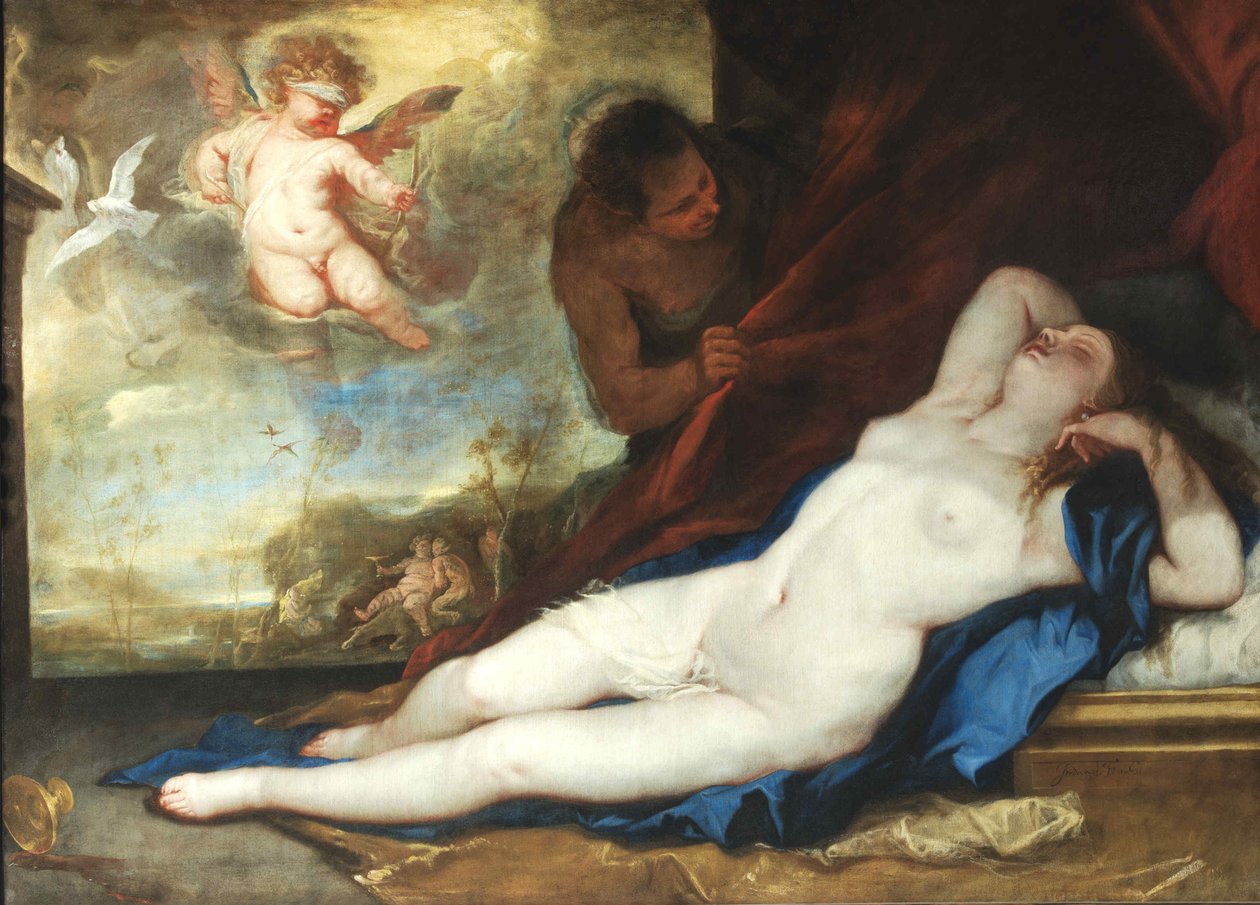 Nukkuva Venus, Amor ja Satyr, n. 1670. tekijältä Luca Giordano
