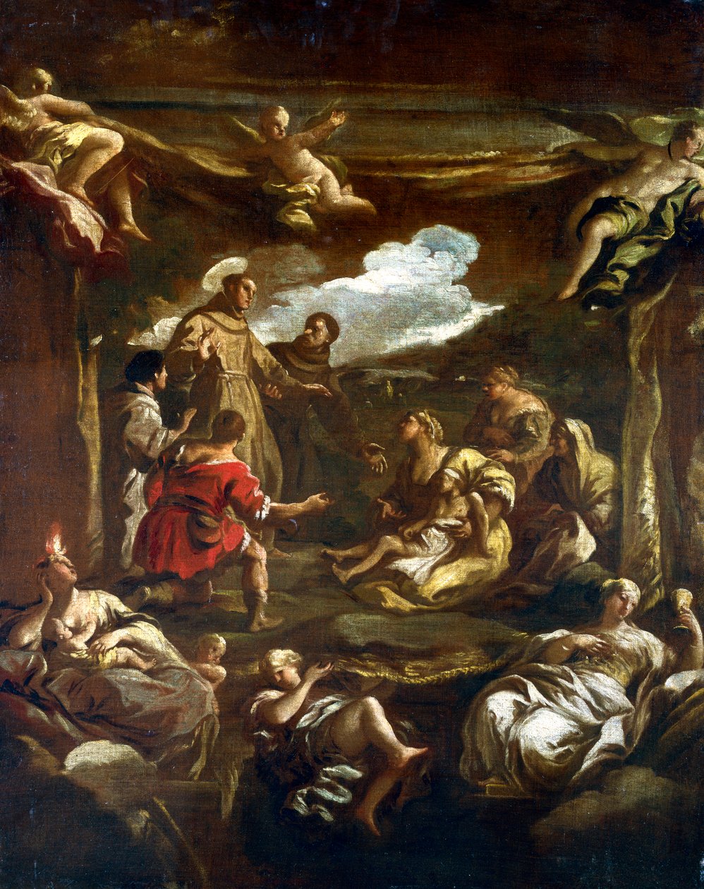 "Pyhä Anthony Padovalainen parantaa nuoren miehen", c1654-1705 tekijältä Luca Giordano