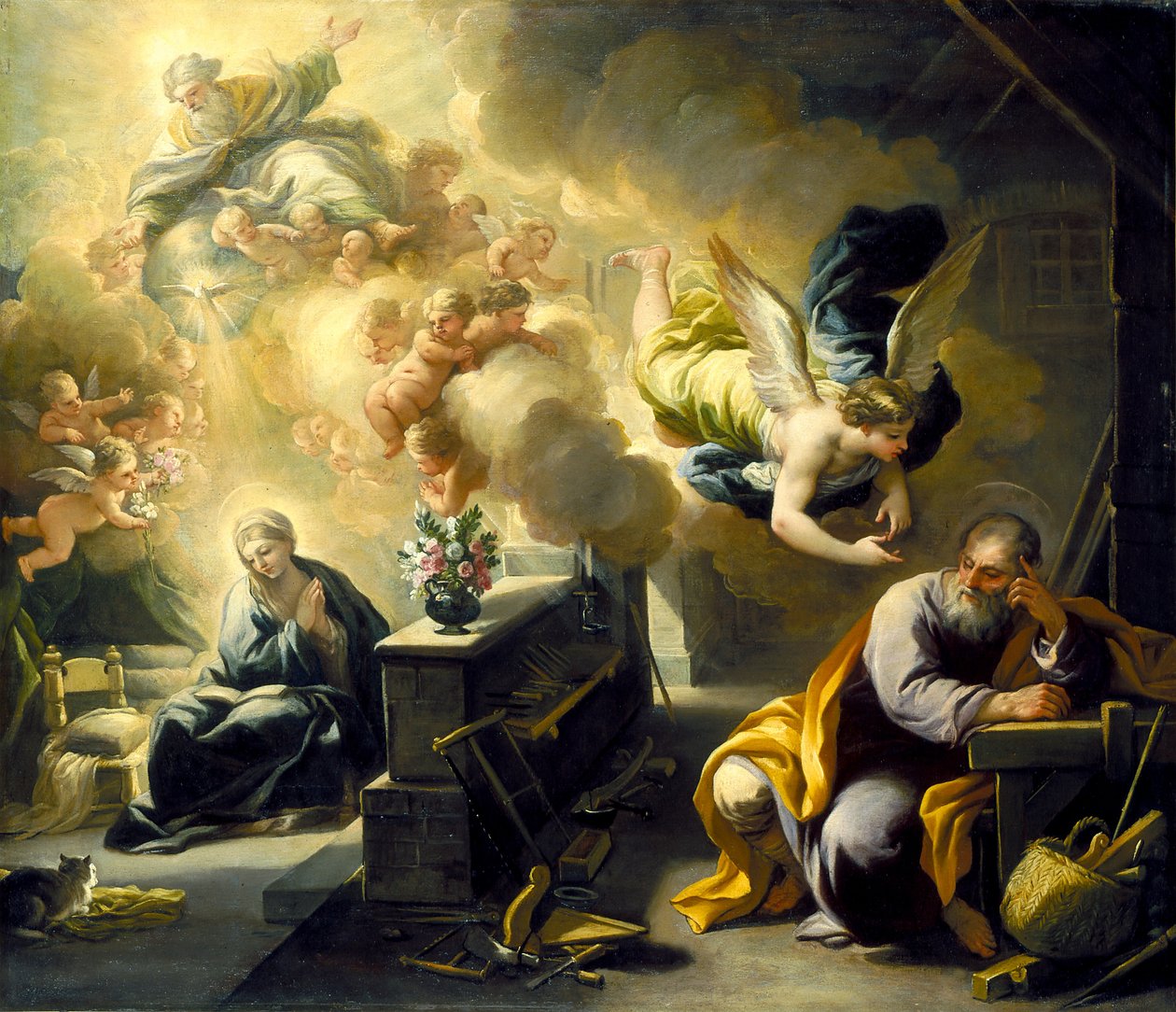 Pyhän Joosefin unelma, n. 1700 (öljy kankaalle) tekijältä Luca Giordano