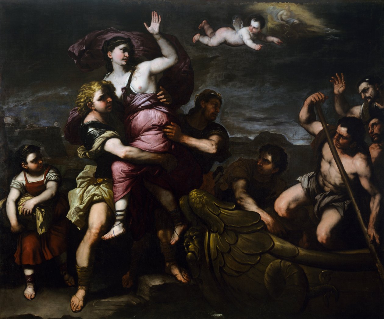 Helenin raiskaus, n. 1665, Luca Giordano (1632-1705), öljy kankaalle, 254x310 cm, Italia tekijältä Luca Giordano
