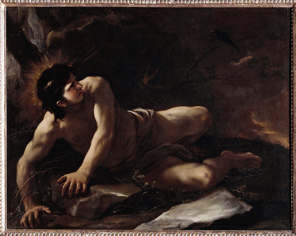 Pyhän Benedictuksen kiusaus, joka heittäytyy särmään välttääkseen kiusauksia) Luca Giordanon (1634-1705) maalaus Museo dell