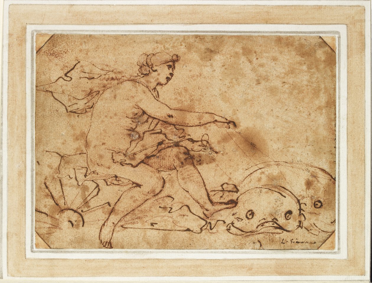 Galatean voitto, 1600-luku (mustetta ja punaista liitua paperilla) tekijältä Luca Giordano