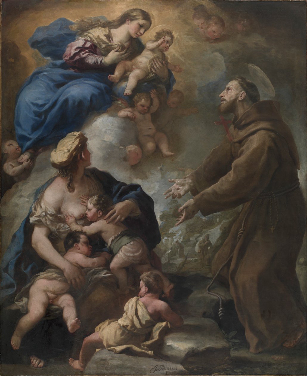 Neitsyt ja lapsi ilmestyvät Pyhälle Franciscus Assisilaiselle tekijältä Luca Giordano