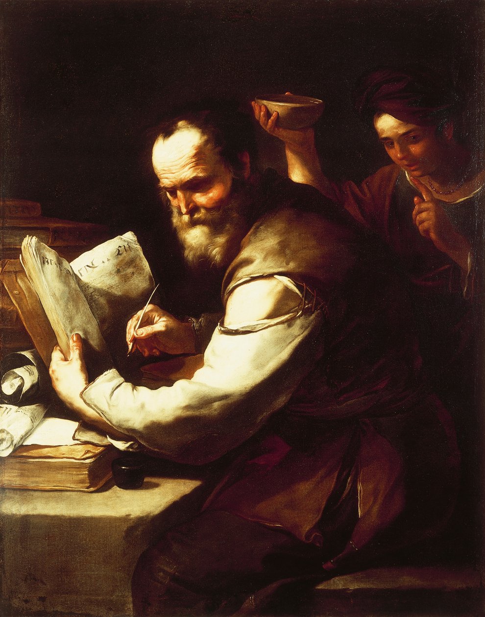 Ksanthippe kaatamassa vettä Sokrateksen kaulaan, Luca Giordano (1634-1705), öljy kankaalle tekijältä Luca Giordano