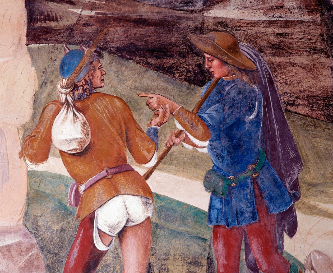 Benedictus nuhtelee munkki Valerianuksen veljeä, joka on rikkonut Luca Signorellin (n. 1445-1523) tekemän nopean Detail-luostari-freskon, joka kertoo Benedict of Nursielaisen (480 - 567) benediktiiniritarikunnan perustajan elämästä 1497-1498. Monte tekijältä Luca Signorelli