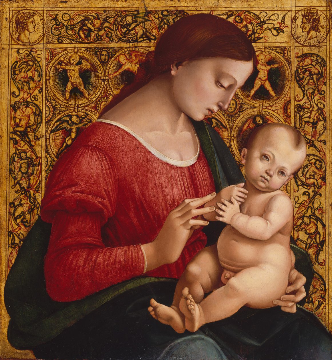 Madonna ja lapsi, n. 1505-07 (öljyä ja kultaa puussa) tekijältä Luca Signorelli